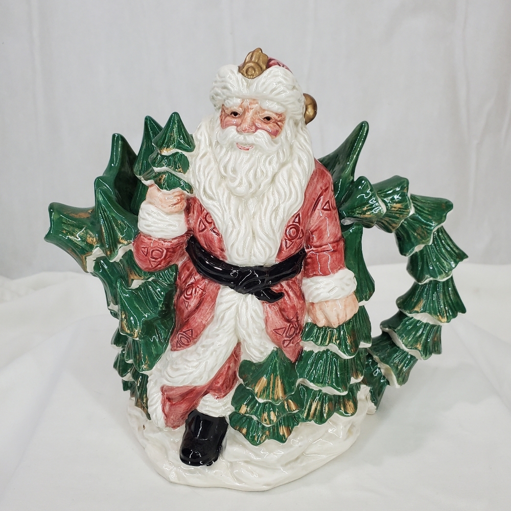 Vintage Large Water Pitcher 9" Fitz & Floyd Santa OLD FASHIONED XMAS 1990